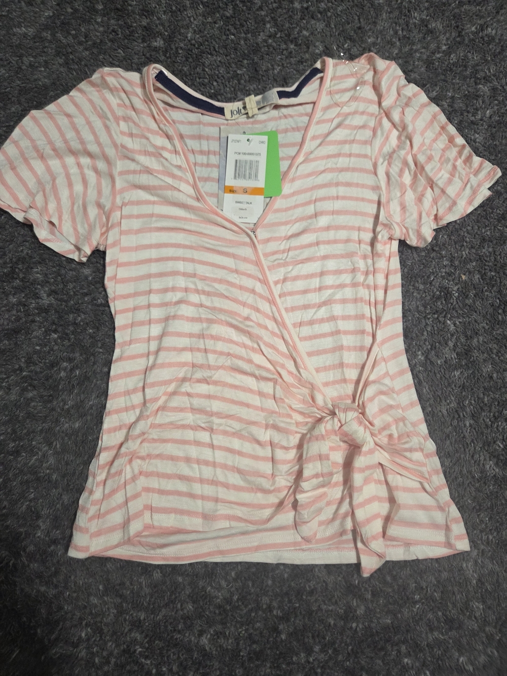 Jolt Pink and White Striped Tie-Waist Short Sleeve Top